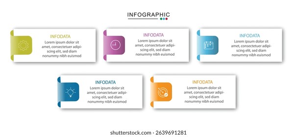 5 Step Infographics Design Template - Graph, Pie chart, workflow layout, squire diagram, brochure, report, presentation, web design Editable Vector	