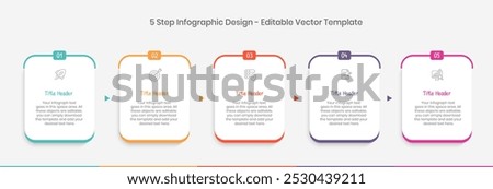 5 step Infographics Design Template, Chart diagram, Graph, Pie chart, workflow layout, squire diagram, report, Editable presentation design elements, Info graph Process diagram in white background