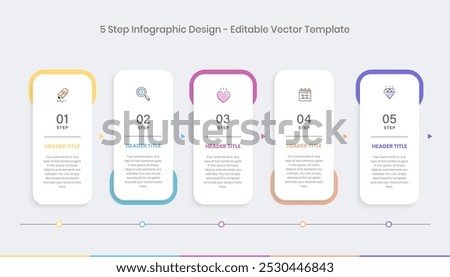 5 step Infographics Design Template, Chart diagram, Graph, Pie chart, workflow layout, vertical rectangle diagram, report, Editable presentation design elements, Process diagram in white background