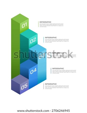 5 Step Isometric Business Infographic Bar Chart Design for Presentation. Banner, Brochure and Plan. Vector illustration.