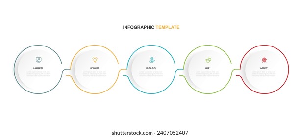 5 step line process infographic template vector element with icons suitable for web presentation and business information 