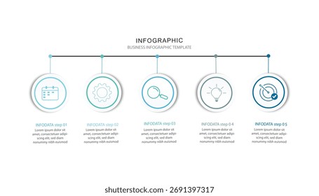 Elemento de Vector de Plantilla de infografía de proceso de 5 pasos con iconos e información comercial	