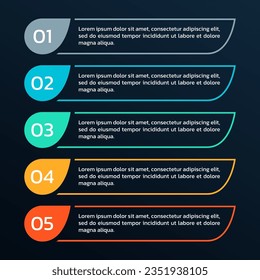 5 step list diagram. Info graphic template. Business process, presentation, layout design. Five numbers infographic. Vector illustration.