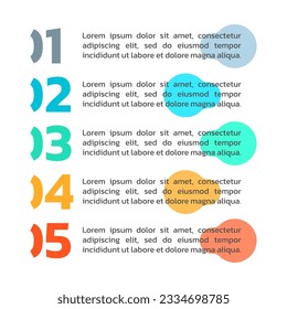 5 Schritt, Option Infografik. Menü, Listendesign. Geschäftspräsentation, Layoutbanner. Moderne Infografik-Vorlage mit fünf Zahlen oder Abschnitten. Vektorgrafik.