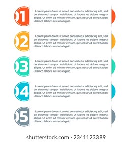 5 Schritt, Option Infografik. Menü, Listendesign. Geschäftspräsentation, Layout, Textkasten-Banner. Moderne Infografik-Vorlage mit fünf Zahlen oder Abschnitten. Vektorgrafik.