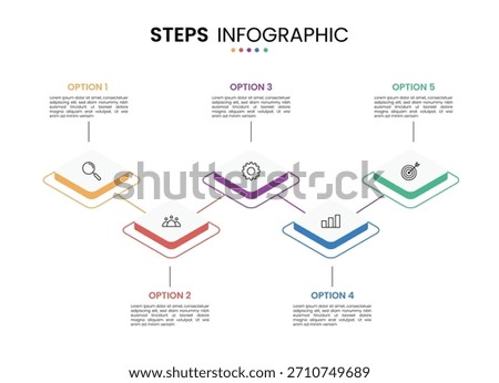 5 step, option, stage or process timeline diagram isometric infographic design. Business presentation template design  