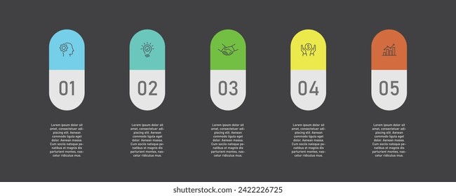 5 Step pill shape infographic design. Medical industry infograph. Business template. 