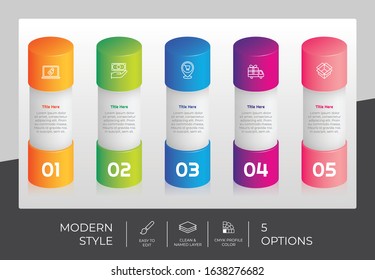 5 Step or Process Infographic With 3D Layout and Chart Design