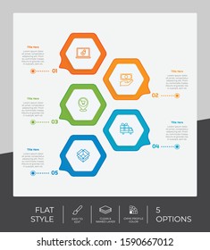 5 Step or Process Infographic With Hexagon Layout and Chart Design