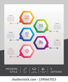 5 Step or Process Infographic With Hexagon Layout and Chart Design