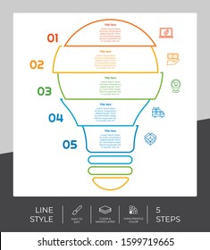 5 Step or Process Infographic With Light Bulb Layout and Chart Design