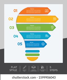 5 Step or Process Infographic With Light Bulb Layout and Chart Design