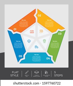 5 Step or Process Infographic With Pentagon Layout and Chart Design