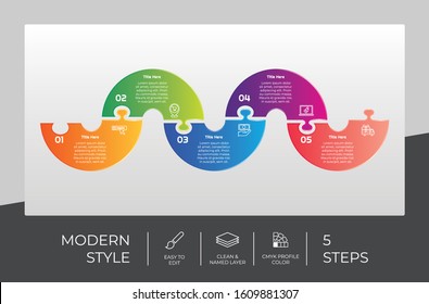 5 Step or Process Infographic With Puzzle Circle Layout and Chart Design