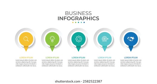 5 step process infographic template vector with icons suitable for workflow, presentation, graphic information