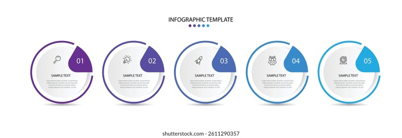 5 step process infographic template vector element. Design banner infographic with icons can be used for workflow, business information, presentation.