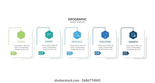 5 passo processo ou opção infográfico modelo vetor elemento com ícones adequados para apresentação na Web e informações de negócios	
