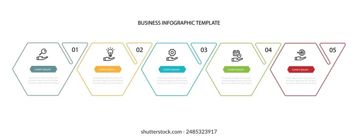 5 step process template infographic vector element with icon suitable for web presentation and business information