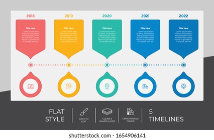 5 Step or Process Year Timeline Infographic With Square Layout and Chart Design