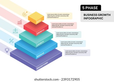 5 Step Pyramid Infographic. Business Process Concept. 3D Design Vector illustration.