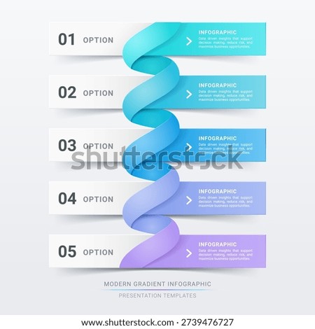 5 Step Ribbon Workflow Modern Gradient Infographic Template Banner Background