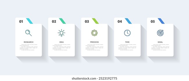5 Step Timeline Infographic Template. Simple infographic with five options icons.