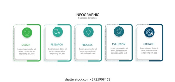  Viaje de la línea de tiempo de 5 pasos, Plantilla de diseño de infografías. Concepto de negocio con 5 opciones, Ilustración vectorial.