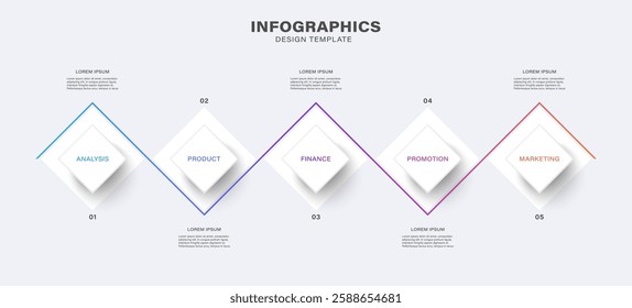 5 Step white recatangular infographic template with modern elements.