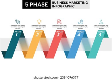 5 Step Zigzag Shape Glassmorphism Infographic. Colorful Vector Illustration for Business Financial Report.