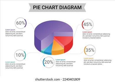 vector de diagrama de gráfico circular 3D de 5 pasos. Plantilla de infografía para el concepto de participación en el crecimiento del negocio.