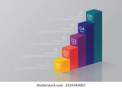 Plantilla de infografía de gráfico de barras de 5 pasos con iconos