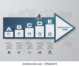 5 steps bar graph on progress arrow on grey background template. Abstract design for template/graphic/presentation or website layout. EPS10.