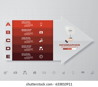 5 steps bar graph on progress arrow on grey background template. Abstract design for template/graphic/presentation or website layout. EPS10.