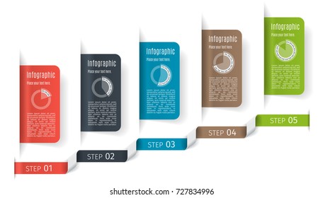 5 Steps business infographic template. Can be used for presentation, web design, workflow layout, banner, chart, graph. Vector illustration