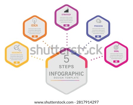 5 Steps Business Infographic Template with Hexagon Process Diagram, Strategy Workflow and Icons Vector