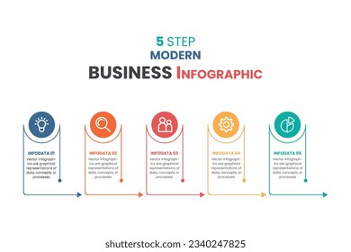  5 Pasos Infografía Empresarial Modelo De Diseño Infográfico Sencillo De Línea Delgada, Presentación Y Diseño De Flujo De Trabajo Con Iconos Y 5 Opciones.
