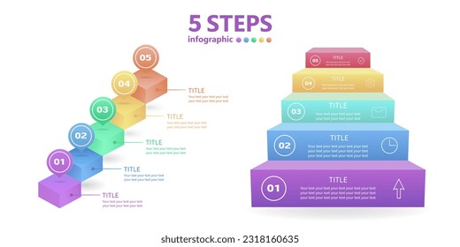 5 steps. Business infographics set. Ladders from 5 stages. 3 D. Vector illustration.