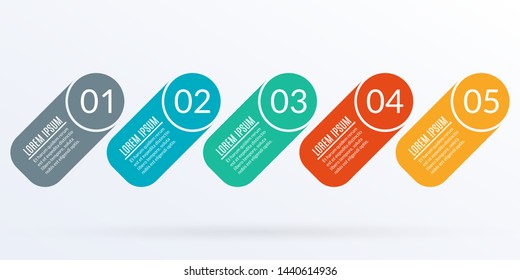 5 steps business process. Timeline infographic and 5 elements, options or levels for flowchart, presentation, layout, progress chart, workflow. Vector illustration.