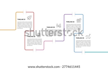 5 Steps Business Timeline Infographic Template with Modern Thin Line Design. Vector illustration.