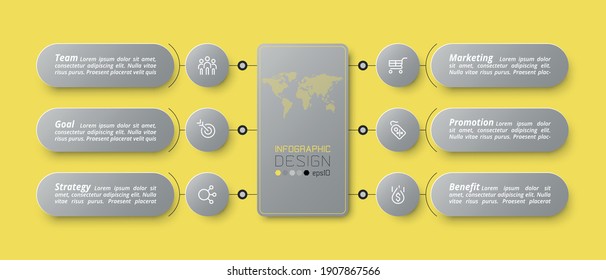 5 steps of business workflow or planning advertising information and presentations by vecor infographic design.