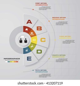 5 steps chart layout for sample text&data. Design clean template/graphic or website layout.