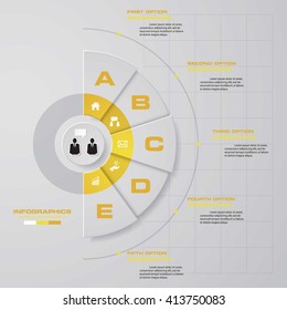 5 steps chart layout for sample text&data. Design clean template/graphic or website layout.