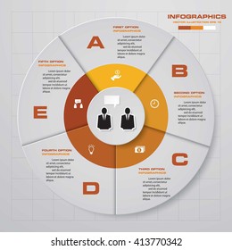 5 steps chart layout for sample text&data. Design clean template/graphic or website layout.