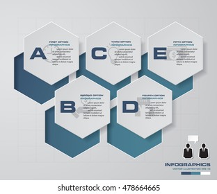 5 steps chart layout for sample text&data. Design clean template/graphic or website layout.