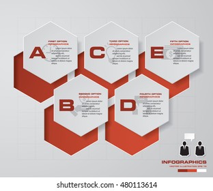 5 steps chart layout for sample text&data. Design clean template/graphic or website layout.