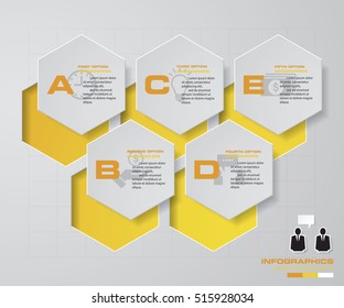 5 steps chart layout for sample text&data. Design clean template/graphic or website layout.