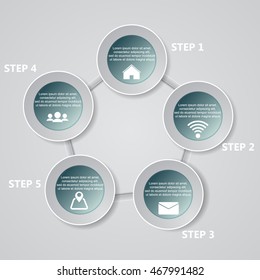 5 Steps chart template/graphic or website layout. Vector.