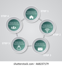 5 Steps chart template/graphic or website layout. Vector.