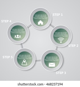 5 Steps chart template/graphic or website layout. Vector.