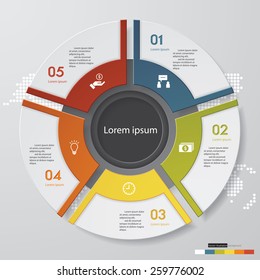 5 steps circle banners template/graphic or website layout. Vector.